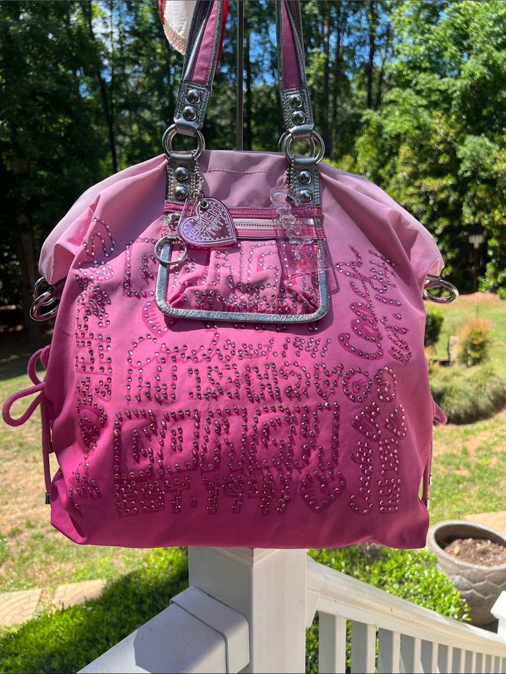 COACH POPPY STORY PATCH COLLECTIBLE XL PINK OMBRÉ GUC BAG 4 HANG TAGS!!